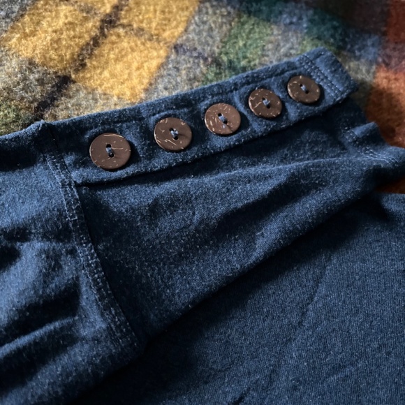 Cleo Blue Mock Neck Sweatshirt with Buttoned Cuffs — Size XS - Picture 4 of 6